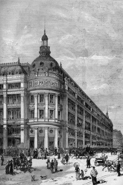 Spring department stores in Paris in 1883, corner pavilion between rue de Provence and rue Caumartin by Unknown artist