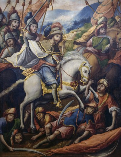 St James on horseback killing Moors, detail from the Paravento della conquista by Unknown artist