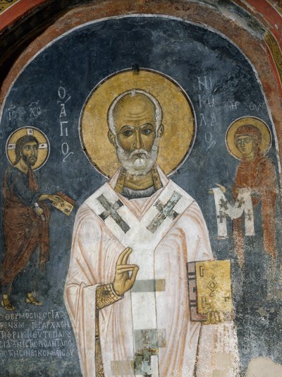 St Nicholas of Myra, fresco, Church of Ayios Nikolaos tis Steyis (Saint Nicholas of Roof), Troodos mountains, Cyprus (12th century) by Unknown artist
