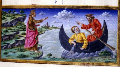 St. Peter: Fishing on Lake Tiberias. Miniature of the 15th century. Milan, Biblioteca Trivulziana. by Unknown artist