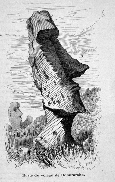 Statue placed on the slope of Ronoraraka volcano on Easter Island (Rapa Nui). by Unknown artist