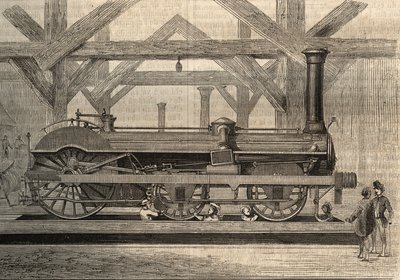 Steam Locomotive Model, Crampton System Named Thomas Russell Crampton. Engraving from 1856 by Unknown artist