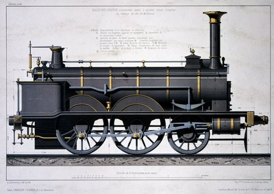 Steam locomotive of the Mulhouse Railway - drawing in the wash by Unknown artist