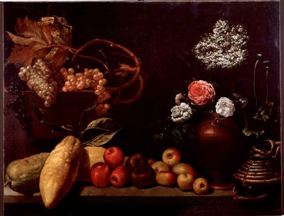 Still Life with Roses, Shrub Flowers, Lemons and Grapes by Unknown artist