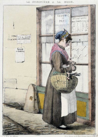 Stove with money for shopping - engraving by Unknown artist