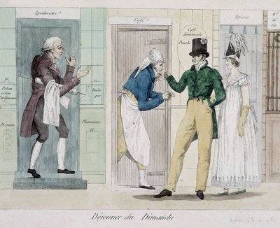 Sunday Lunch (Grocer, Coffee Shop, Apothecary) - Engraving by Unknown artist