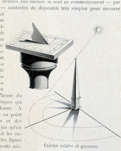 Sundial and gnomon (17th century) - engraving in 