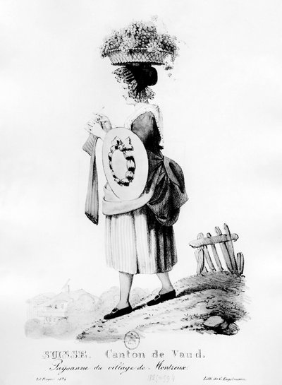Swiss peasant from the village of Montreux in the canton of Vaud - lithography by Unknown artist