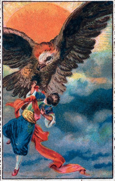 Take off by an eagle. The wonderful adventures of Sinbad the sailor. Popular tale of 1001 nights. Chromolithography of the late 19th century. by Unknown artist