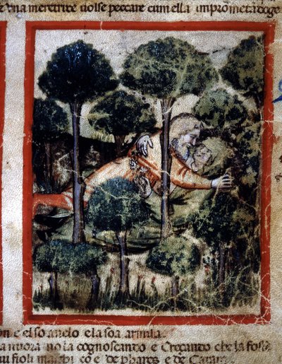 Thamar (Tamar) is Possessed by Amnon (Ammon). Miniature Taken from Codex 212 (or Padovano Codice or Bible of Padua) 1390-1400 Rovigo, Accademia dei Concordi by Unknown artist