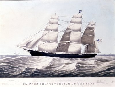 The American clipper Sovereign of the Sea around 1852. 19th century lithograph by Unknown artist
