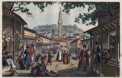 The Athens Bazaar Market in the Early 19th Century - engraving from 