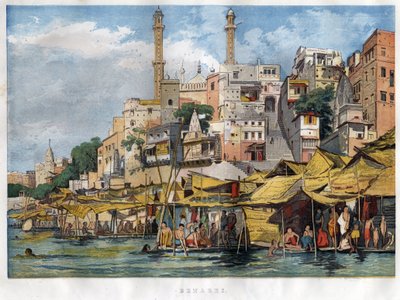The Benares ghat in India (present-day Varanasi). Engraving from 1857. by Unknown artist