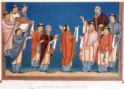 The Canons of Saint Martin of Tours offering King Charles the Bald a Bible written in their abbey by Unknown artist