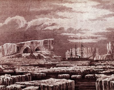 The Challenger boat in the middle of the icebergs by Unknown artist