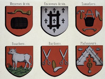 The Coats of Arms of Ghent (Specimen of Coats of Arms of the Middle Ages): Wine Measers, Wine Cavers, Cooperers, Butchers, Barbers, Ceilers by Unknown artist