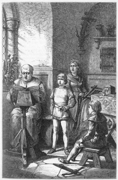 The Constance Eveque reads the German history in Conrad, known as Conradin de Hohenstaufen and Frederic I of Baden-Baden by Unknown artist