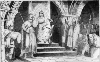 The Crowning of Chilperic II (670-721) - Chilperic II (670-721) is placed on the throne by Rainfroi (Ragenfred) (mayor of the Neustrie Palace) in 715 - Engraving of 1825 in 
