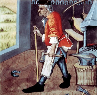 The Detail Blacksmith of a Miniature of the 15th Century by Unknown artist