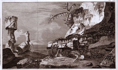 The Easter Island (Rapa Nui) in Polynesia after the “Viaggi del Capitano Cook” (19th century engraving) by Unknown artist