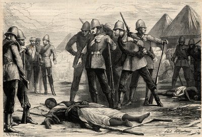 The Emperor of Ethiopia Theodoros II died on 13 April 1868 after the capture of Magdala by the English, where the negus had retreated. Engraving in 