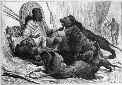 The Emperor Theodoros of Abyssinia surrounds his lions. In 