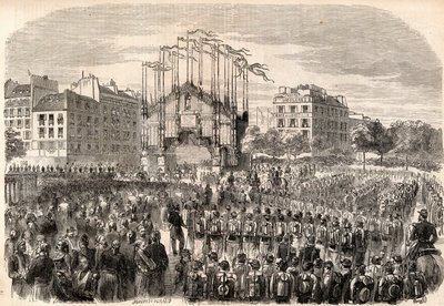 The Fetes at Paris, Entry of the Army of Italy into Paris, Triumphal Arch at the Place de la Bastille, representing the Front of Milan Cathedral - Return of the troops after the Risorgimento, Paris by Unknown artist