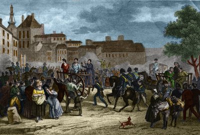 The Four Sergeants led to the scaffold: the Four Sergeants of La Rochelle accused under the Restoration of wanting to overthrow the monarchy and guillotined in 1822. Their crime is to belong to the Charbonnerie by Unknown artist