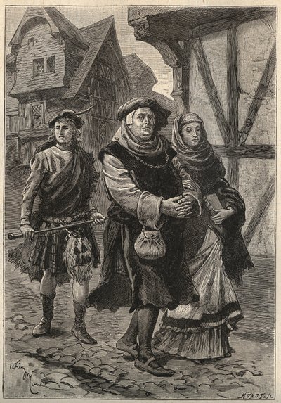 The Glover Accompanying His Daughter to the Church - 19th century illustration for the historical novel 