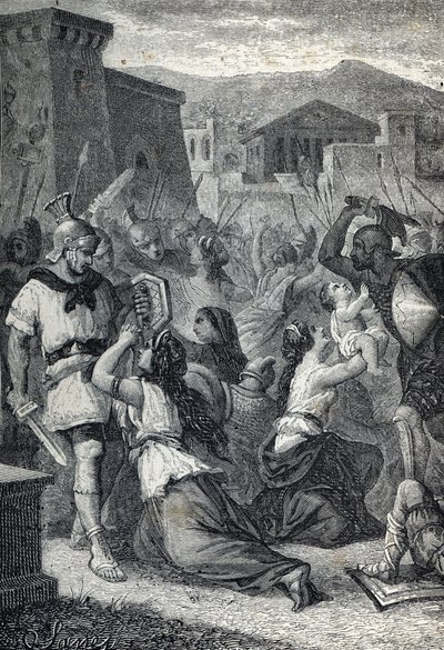 The Intervention of the Sabine Women. Engraving 1884 by Unknown artist
