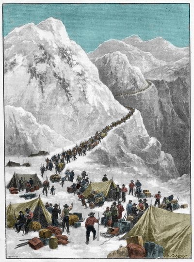 The Klondike Gold Rush - Gold seekers crossing the Chilkoot Pass during the Alaskan Gold Rush by Unknown artist