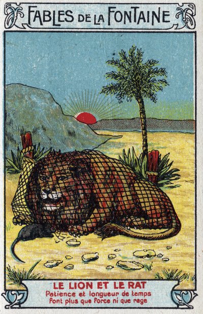 The Lion and the Rat - Fables by Jean de La Fontaine (1621-95) - Chromolithography of the end of the 19th century Private Collection by Unknown artist