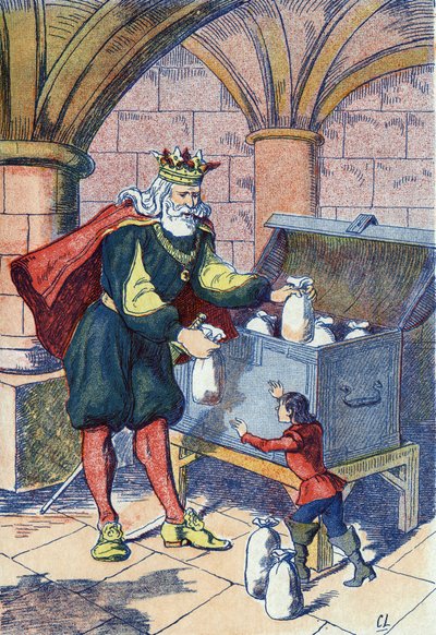 The Little Thumb rewarded by the King. Illustration for 