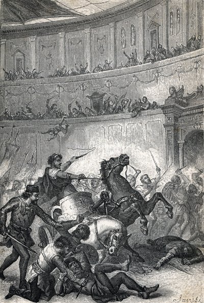 The Massacre of Thessalonica in 390. Engraving 1884 by Unknown artist
