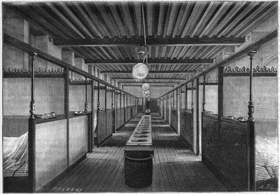 The Monge School in 1884 in Paris. A dormitory with washbasins. in 