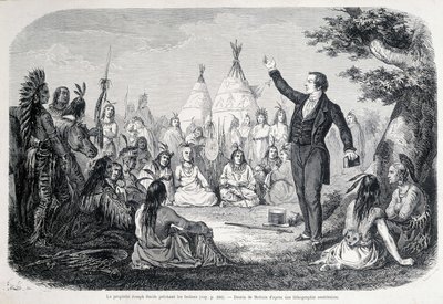 The Mormon Prophet Joseph Smith Preaching to the Indians (North America). 19th Century Illustration by Unknown artist