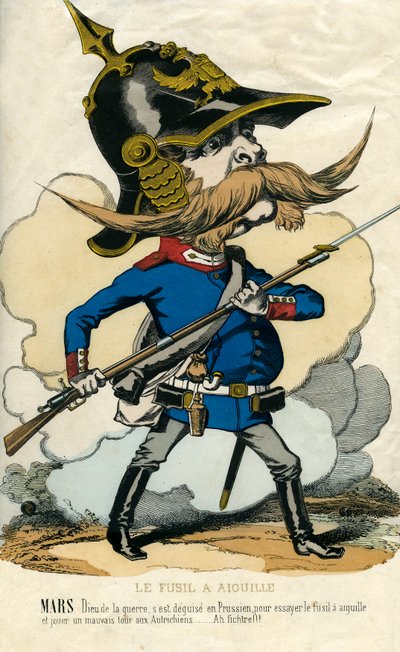 The Needle Rifle - Portrait of Otto Von Bismarck - Caricature by Unknown artist