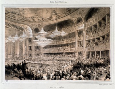 The Opera Ball in Paris. Engraving of the 19th century by Unknown artist