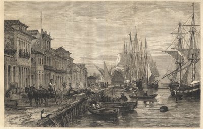 The Quay of Boa Vista, at San Pedro de Rio Grande do Sul, a Seaport of Brazil - Le quai de Belle-Vue, at San Pedro de Rio Grande (Brazil) - Captaincy of Sao Pedro do Rio Grande do Sul - Engraving from The Illustrous Universe 1866 by Unknown artist
