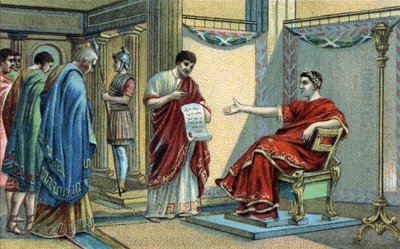 The Roman Emperor Constantine (272-337) established the first religious laws concerning the equality of beliefs. Chromolithography of the late 19th century. by Unknown artist