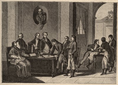 The Tolentino Treaty or Tolentino Peace is a peace treaty signed on 19 February 1797 in Tolentino, Italy, between France and the Pontifical States. (Between General Bonaparte and Pope Pius VI). The Pope renounces himself to Avignon by Unknown artist