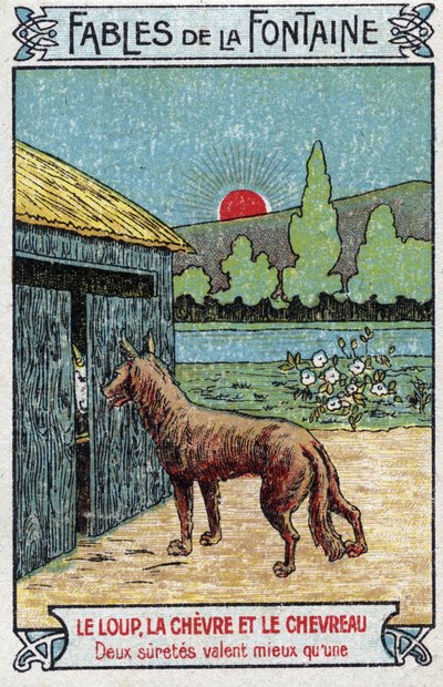 The Wolf, the Cheve and the Goat - Fables by Jean de La Fontaine (1621-95) - Chromolithography of the end of the 19th century Private Collection by Unknown artist