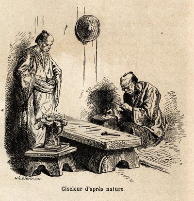 The after nature chiseller. Engraving to illustrate the voyage to Japan in 1863-1864, by Aime Humbert, minister of the Swiss Confederation, in 