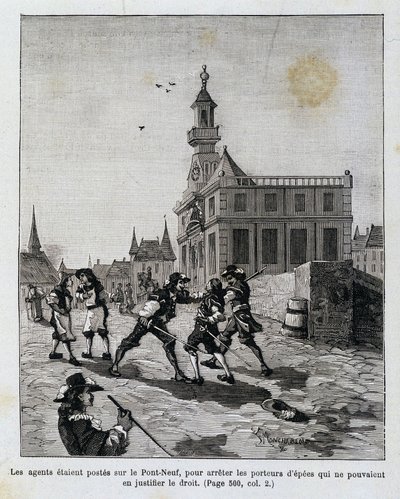 The agents were stationed on the Pont Neuf, to stop those who could not justify their right by Unknown artist