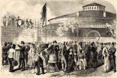 The arrival of emigrants in New York in April 1865. Drawing by Mr. Shanly. 19th century engraving by Unknown artist