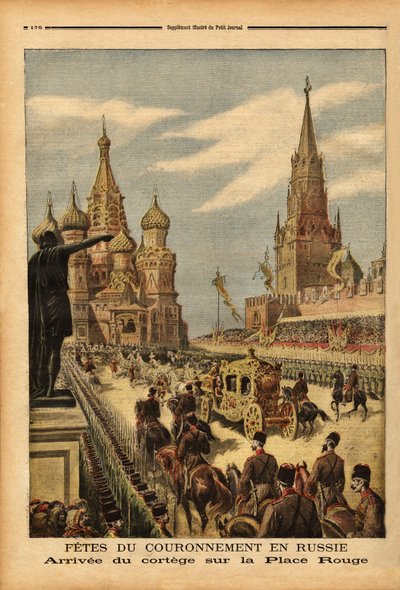 The arrival of the cortege on Red Square for the coronation of Tsar Nicholas II (1868-1918). Engraving in Le petit journal 31/05/1896. Selva