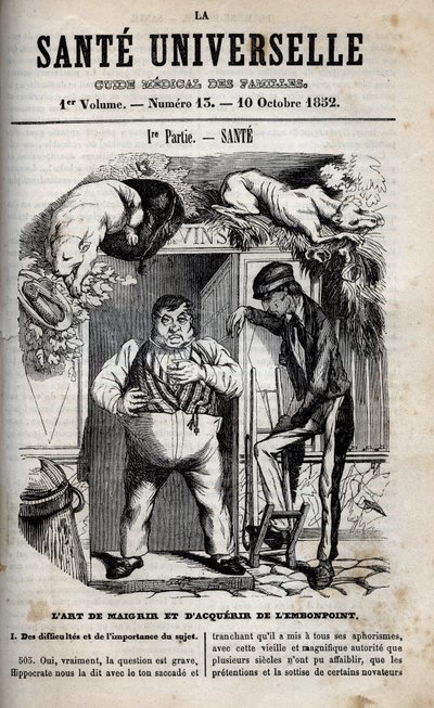 The art of losing weight and gaining weight - engraving in La Sante Universelle - Guide Medical des Familles 1852 by Unknown artist