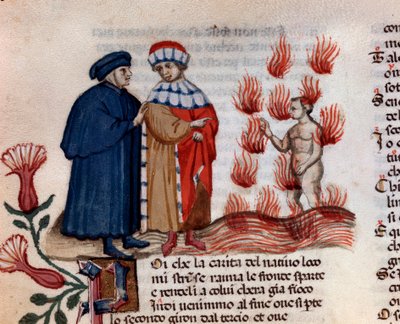 The blasphemers (song 14 from Hell, in the Divine Comedy) - miniature 15th century by Unknown artist