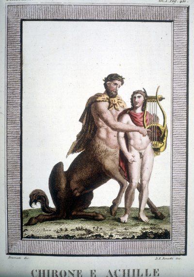The Centaur Chiron and Achilles - in Dizionario Mitologico by Unknown artist