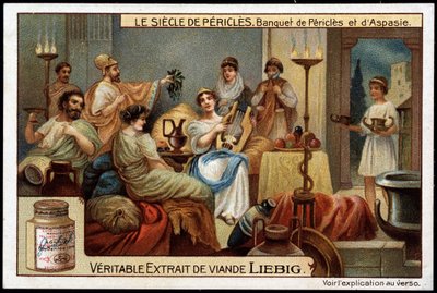 The century of Pericles (495-429 BC): banquet of Pericles and Aspasia (470-400 BC) - Liebig chromolithography by Unknown artist